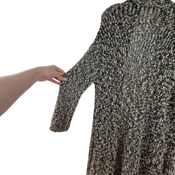 EILEEN FISHER Black White Boucle Tweed Knit Cotton Open Front Cardigan Jacket L - Picture 3 of 5